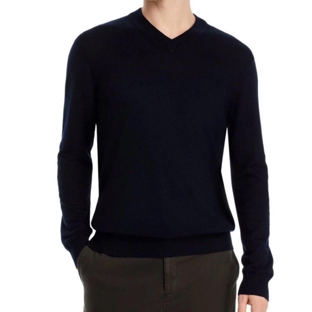 NN.07 Men's V-Neck‎ Sweater Sergio classic black layering luxury wool blend L/XL